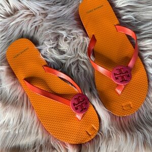 Tory Burch Minnie Flip Flops Sandals Samba Orange Size 8